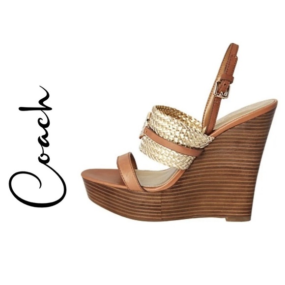 Coach Beatriz Gold Strap Platform Sandals - Picture 1 of 7